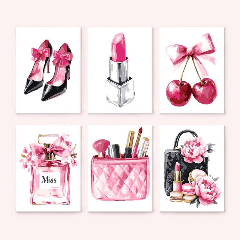 Malen nach Zahlen – 6 Mini-Gemälde | Pink glamour Set