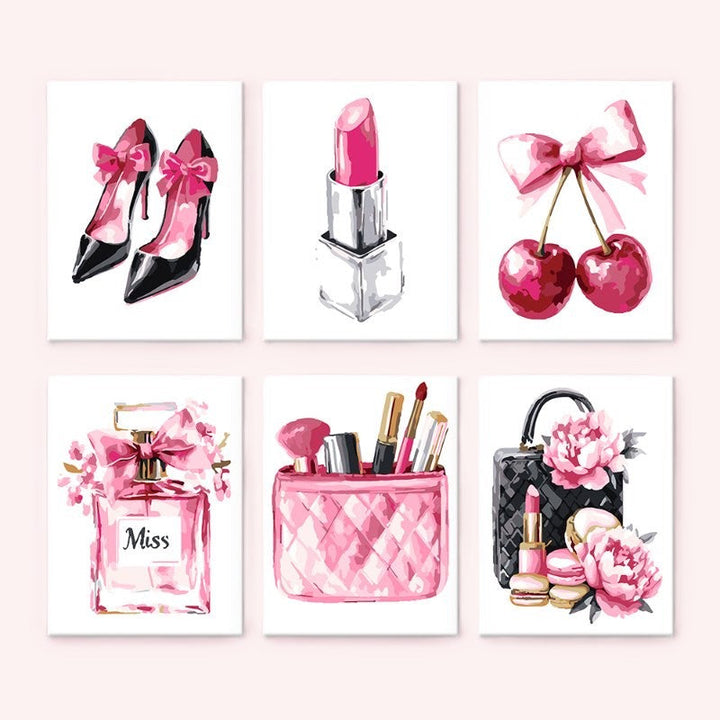 Malen nach Zahlen – 6 Mini-Gemälde | Pink glamour Set
