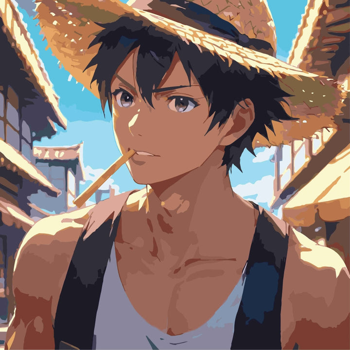 Malen nach Zahlen -  Anime-Junge mit Korbhut