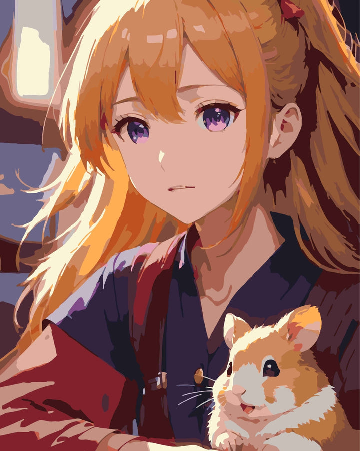 Malen nach Zahlen -  Anime-Mädchen mit Hamster