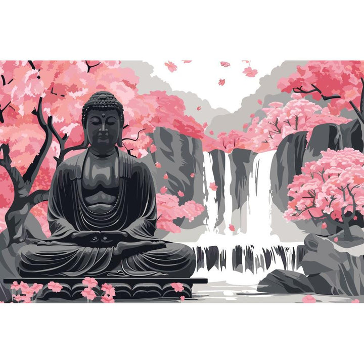 Malen nach Zahlen - Buddha and Waterfall - Premium Painting