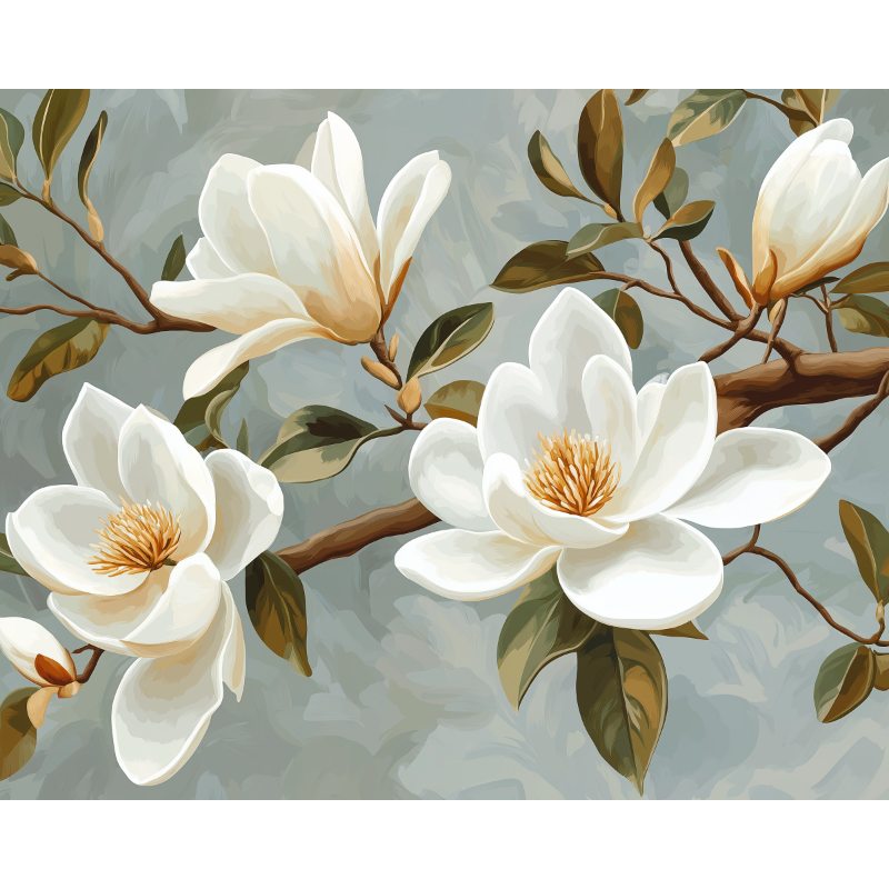 Malen nach Zahlen - Weiße Magnolienblüten