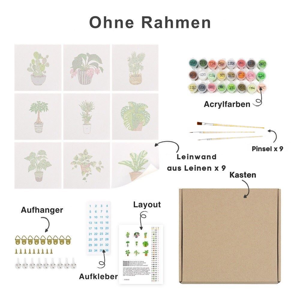 Malen nach Zahlen - 9 Mini-Gemälde | Zimmerpflanzen-Set