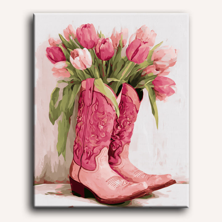 Malen nach Zahlen - Tulpen-Cowgirl-Stiefel
