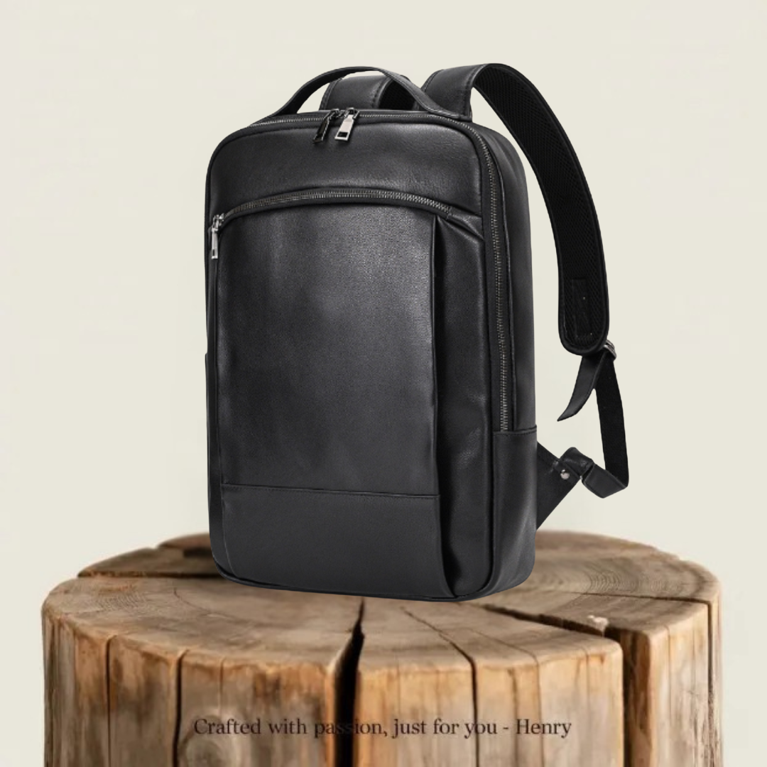 Bamburgh | Black Leather Laptop Backpack