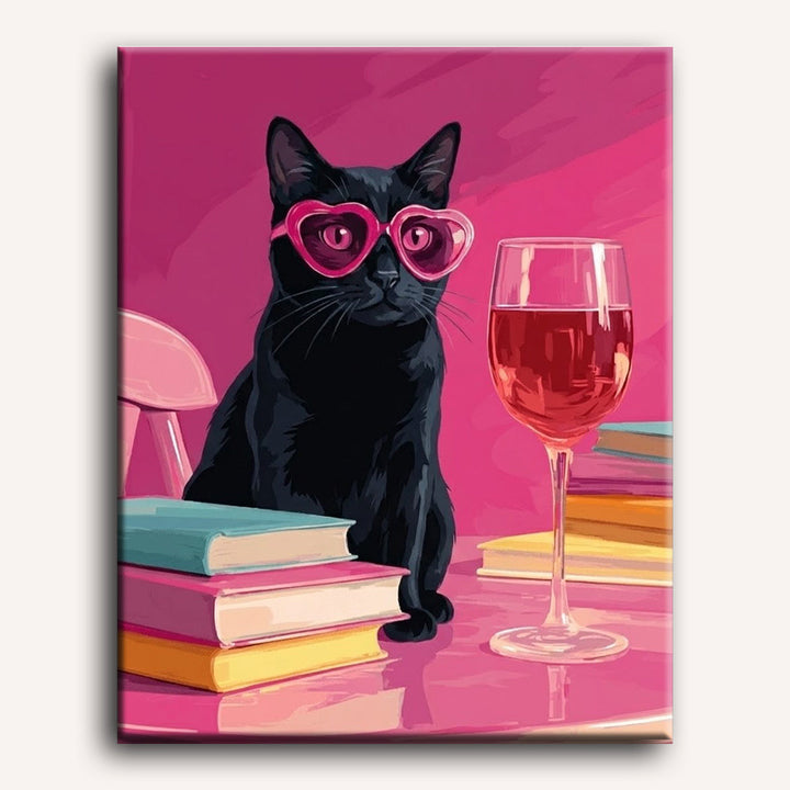 Malen nach Zahlen - Schwarze Katze am rosa Tisch