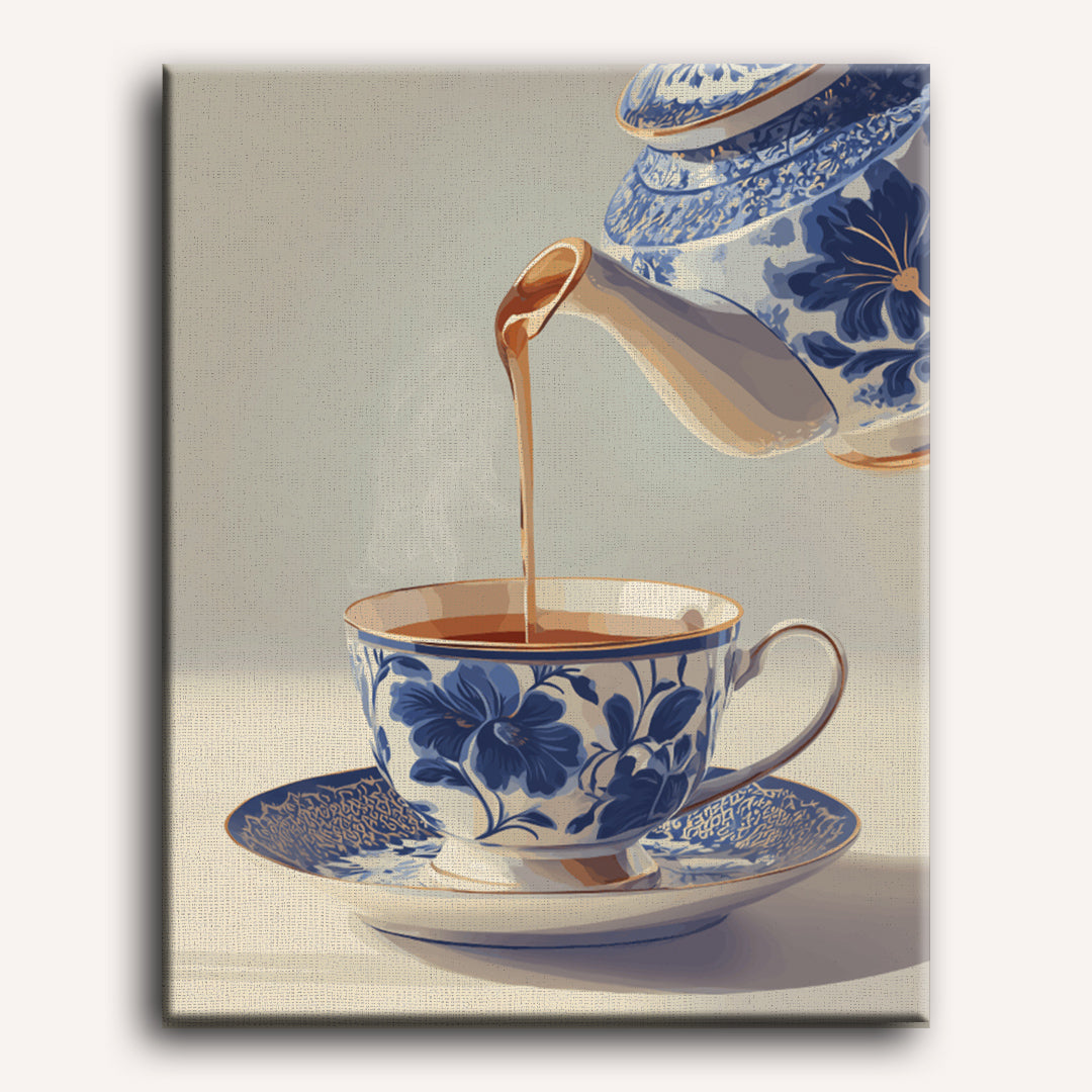 Malen nach Zahlen - Blaue Porzellan-Teetasse