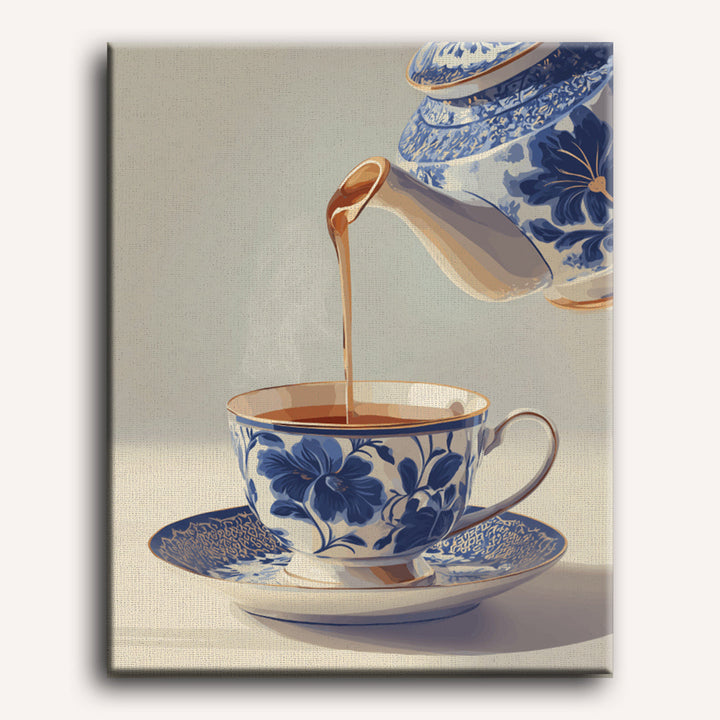 Malen nach Zahlen - Blaue Porzellan-Teetasse