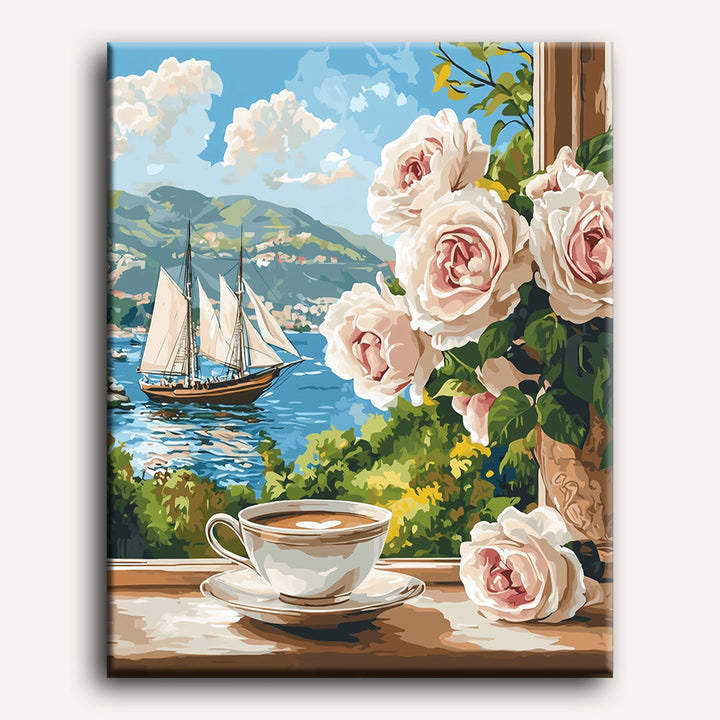 Malen nach Zahlen - Kaffee am Fenster