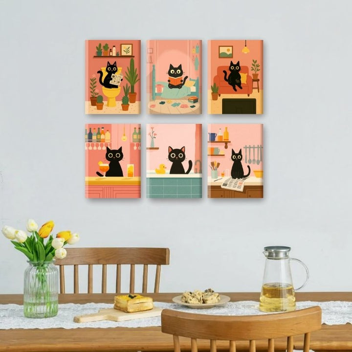 Malen nach Zahlen – 6 Mini-Gemälde | Das Schwarze-Katze-Set
