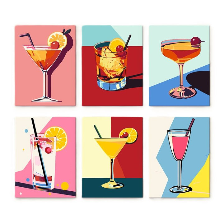 Malen nach Zahlen - 6 Mini-Gemälde | Classy Cocktail-Set