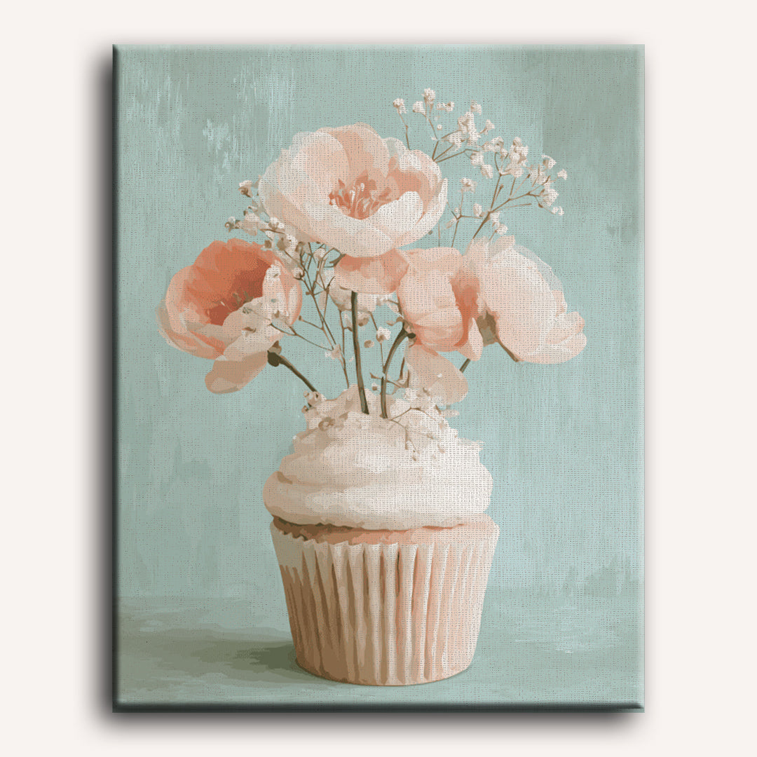 Malen nach Zahlen - Blumiger Cupcake