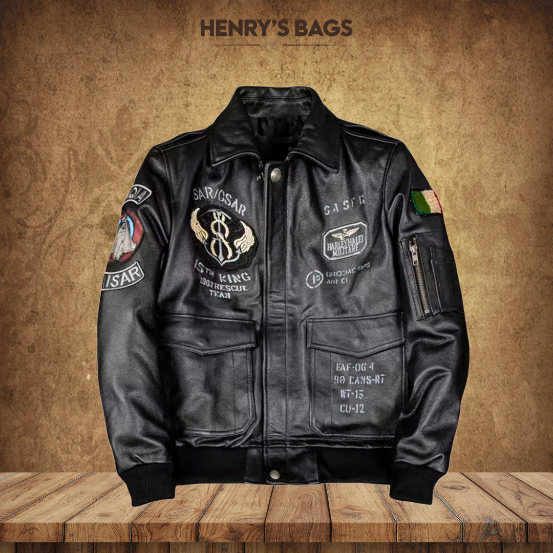 Greg | Men’s Patched Embroidered Leather Jacket