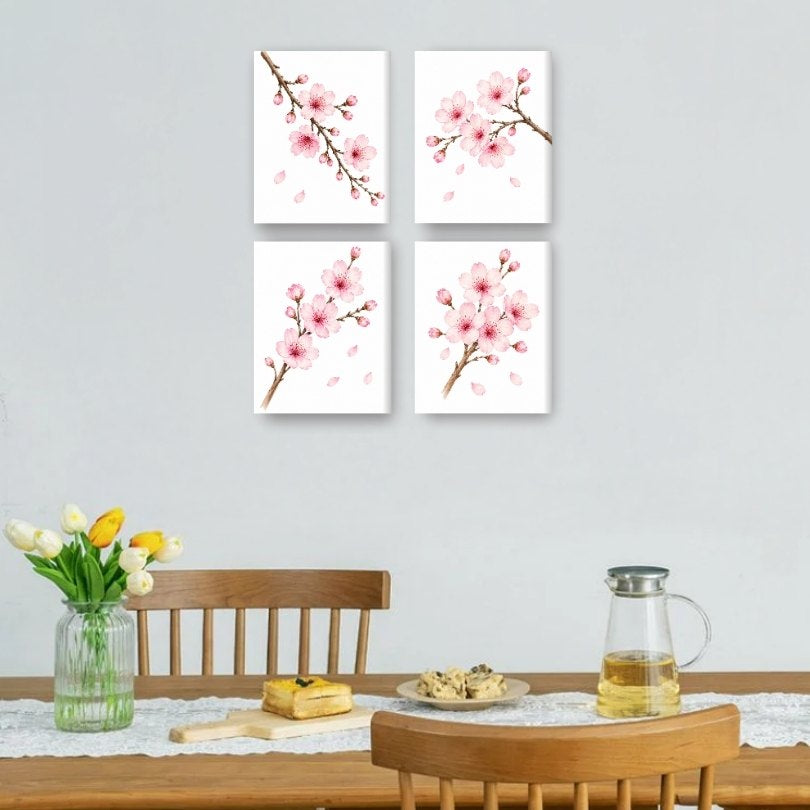 4 Mini-Gemälde | Kirschblüten-Set