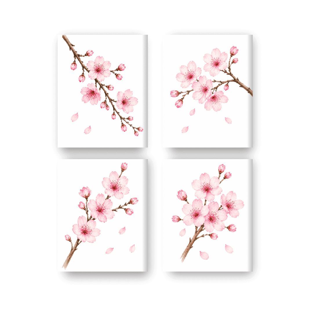 4 Mini-Gemälde | Kirschblüten-Set