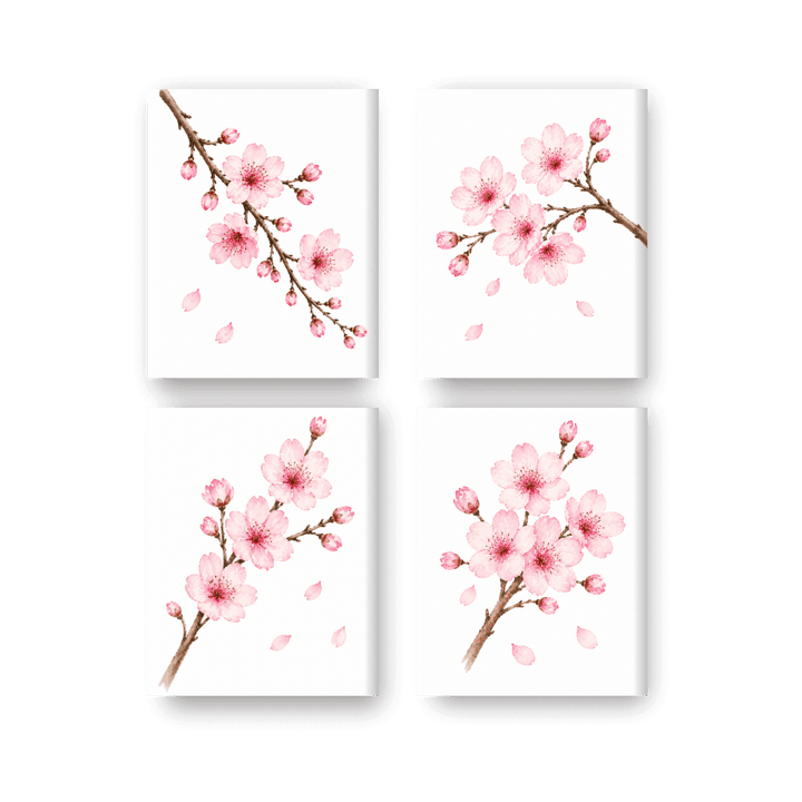 4 Mini-Gemälde | Kirschblüten-Set
