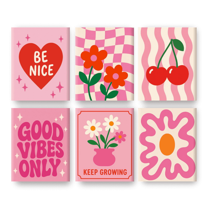 6 Mini-Gemälde | Pinkes Positivitäts-Set