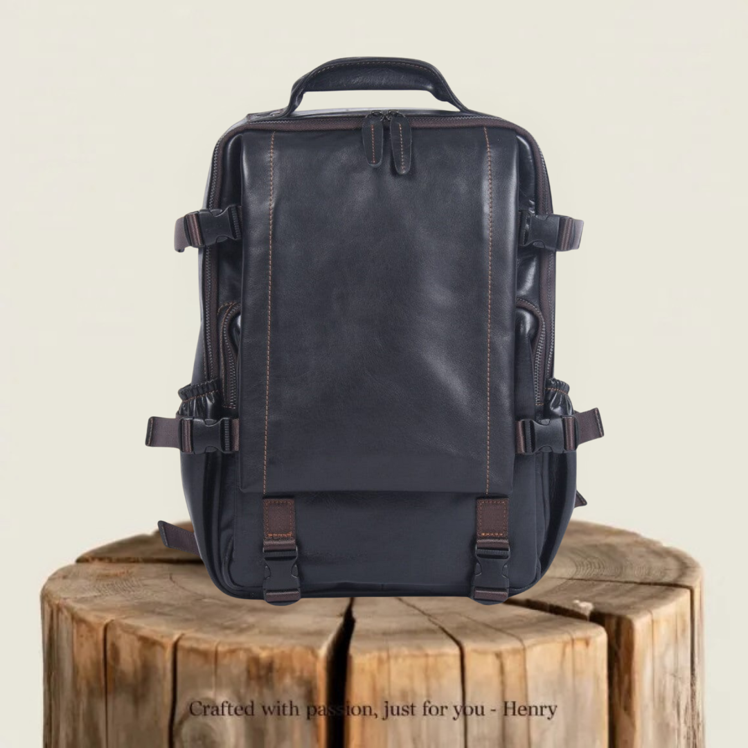Isaac | Men's Black Leather Backpack