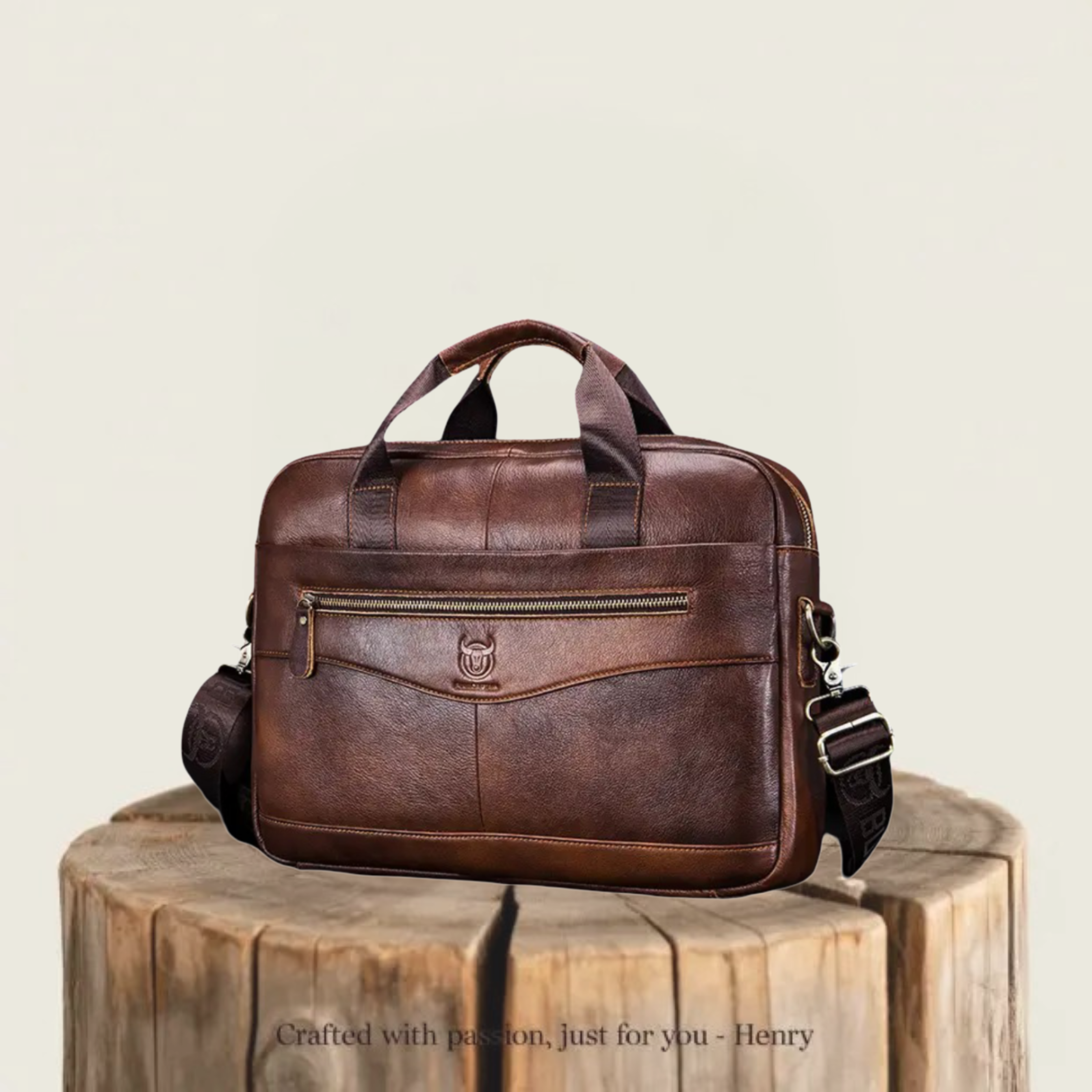 Clayton | Classic Leather Briefcase with Front Zip Accent