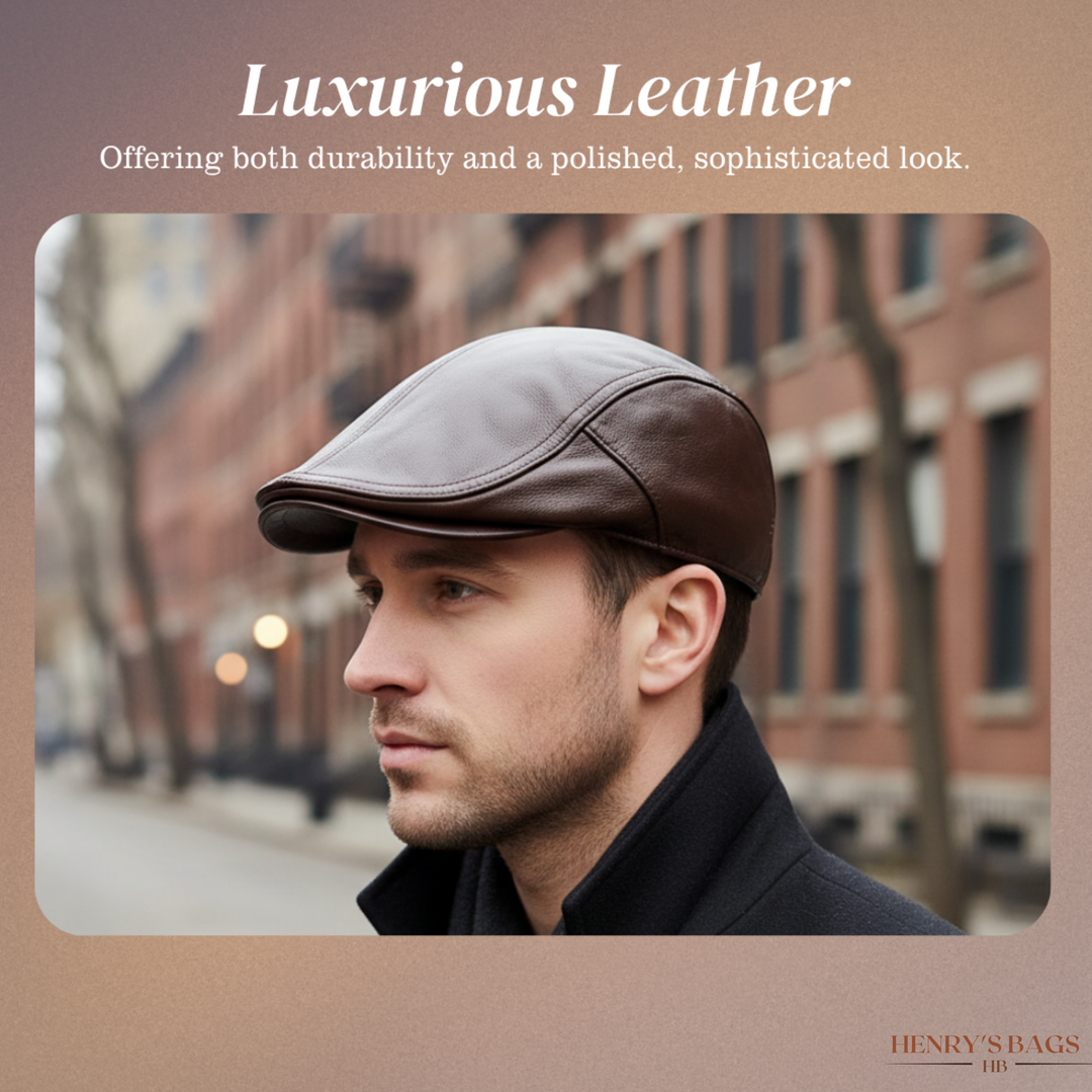Hanz | Genuine Leather Adjustable Fit Newsboy Cap