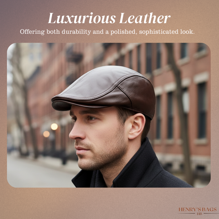 Hanz | Genuine Leather Adjustable Fit Newsboy Cap