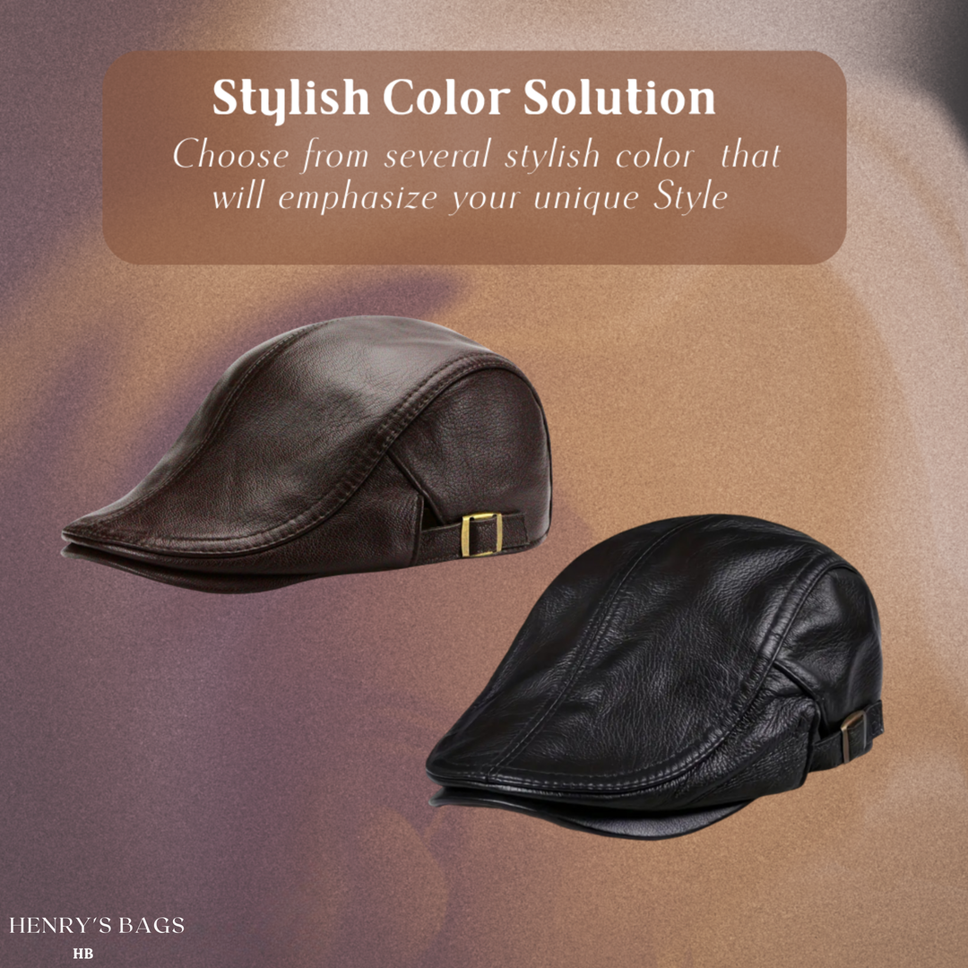 Hanz | Genuine Leather Adjustable Fit Newsboy Cap