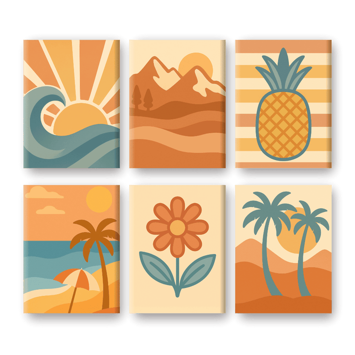Malen nach Zahlen – 6 Mini-Gemälde | Retro Sommer-Set
