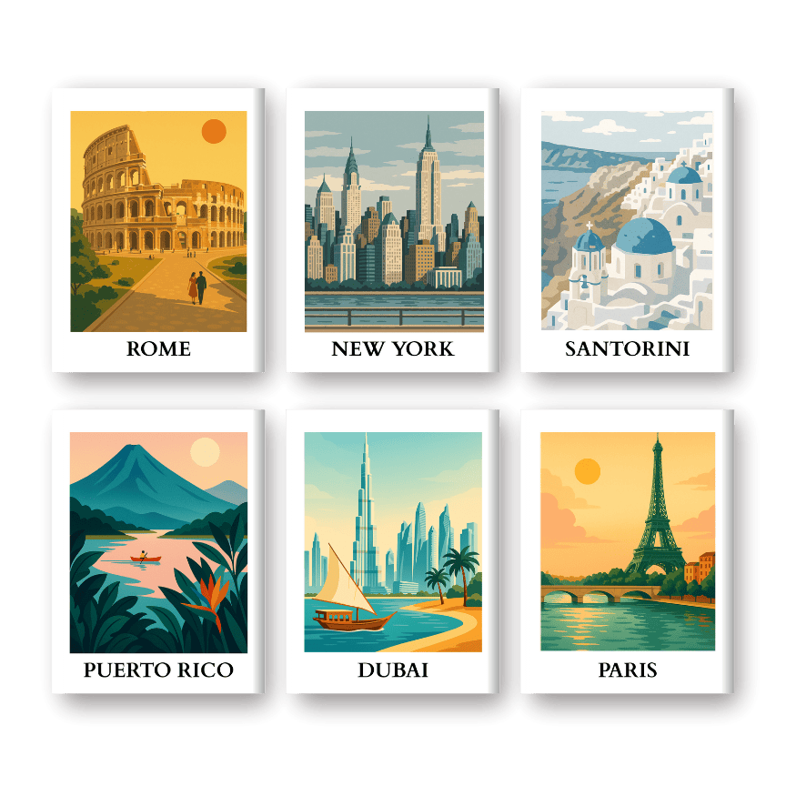 Malen nach Zahlen – 6 Mini-Gemälde | Weltreise-Set