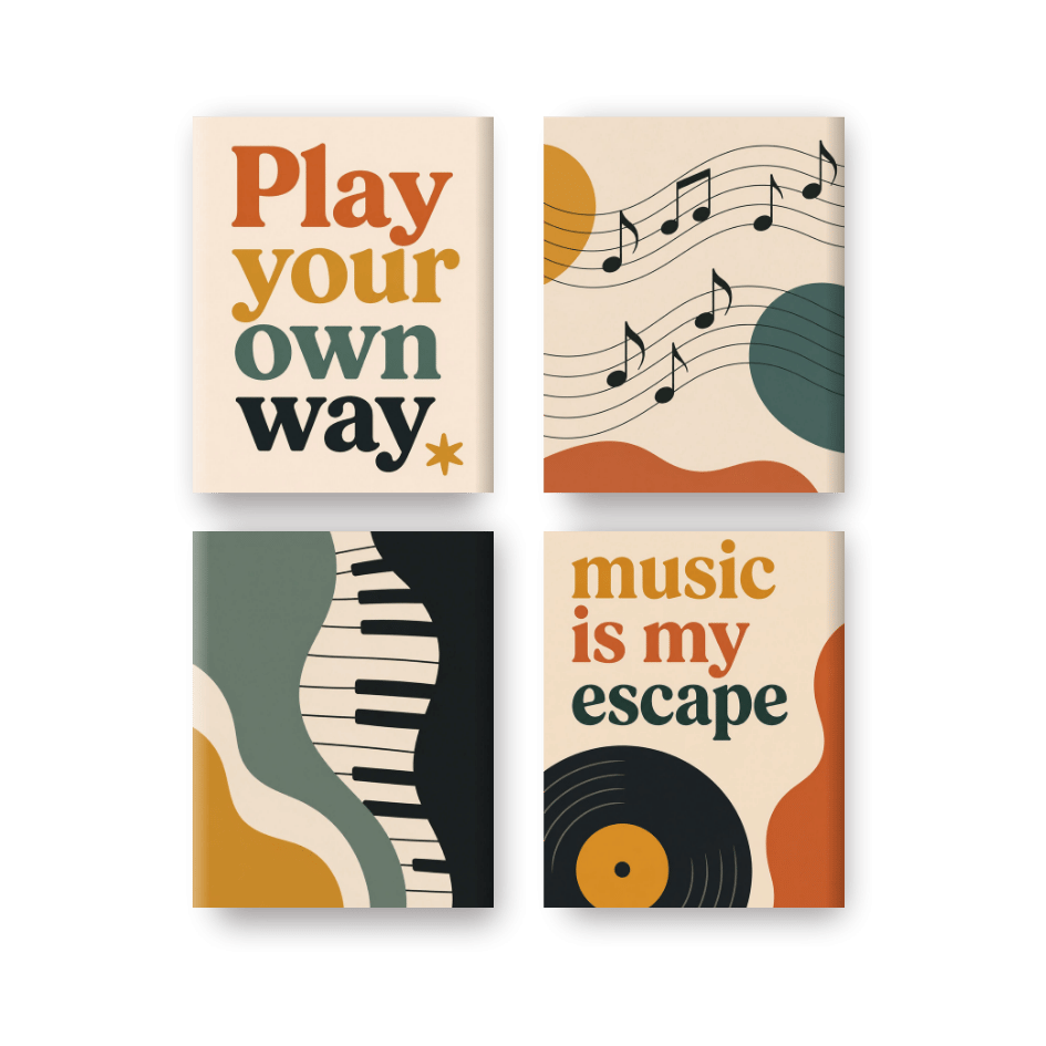 4 Mini-Gemälde | Musik-Set