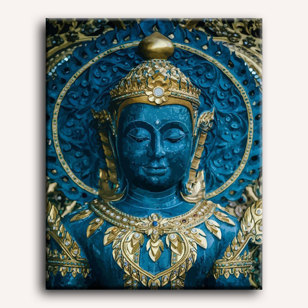 Malen nach Zahlen - Blaue und Goldene Buddha Statue