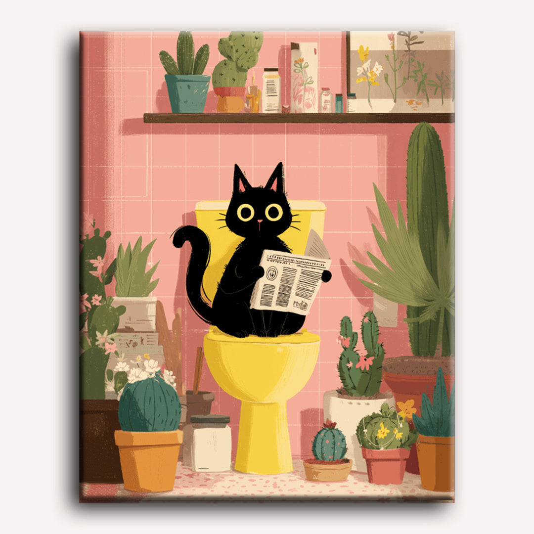 Malen nach Zahlen - Die schwarze Katze auf der Toilette