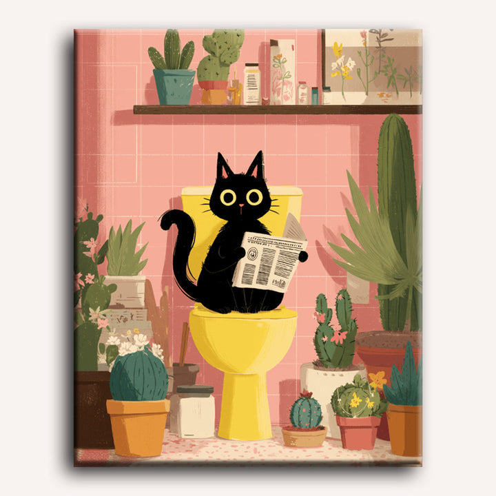 Malen nach Zahlen - Die schwarze Katze auf der Toilette