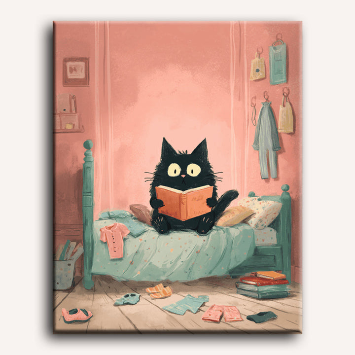 Malen nach Zahlen - Die schwarze Katze im Schlafzimmer