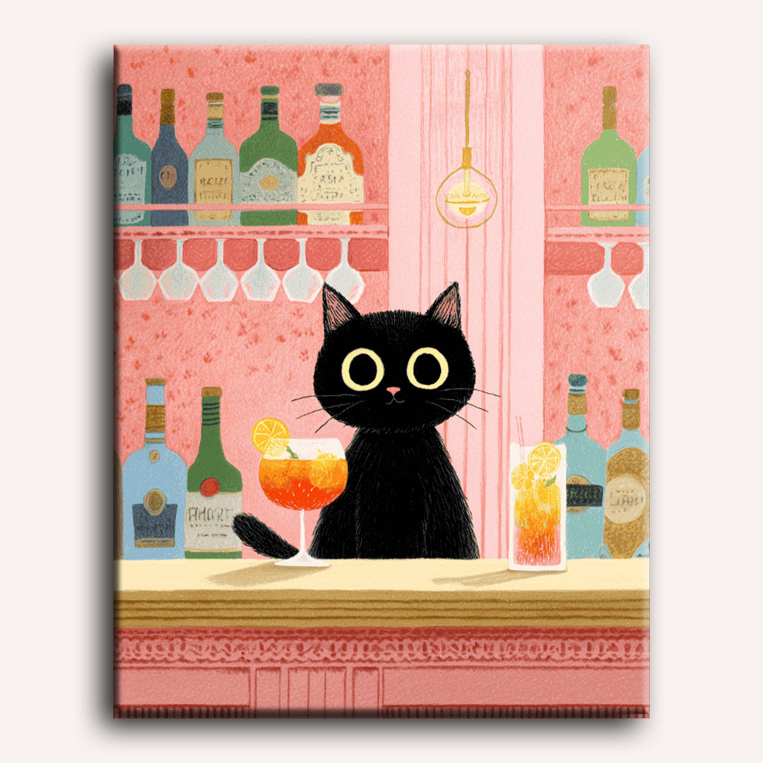 Malen nach Zahlen - Die schwarze Katze in der Bar