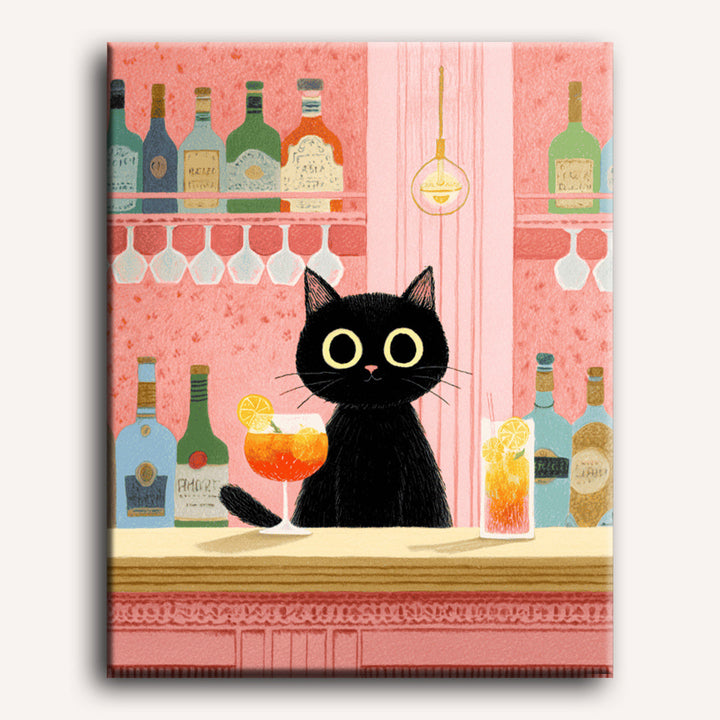 Malen nach Zahlen - Die schwarze Katze in der Bar
