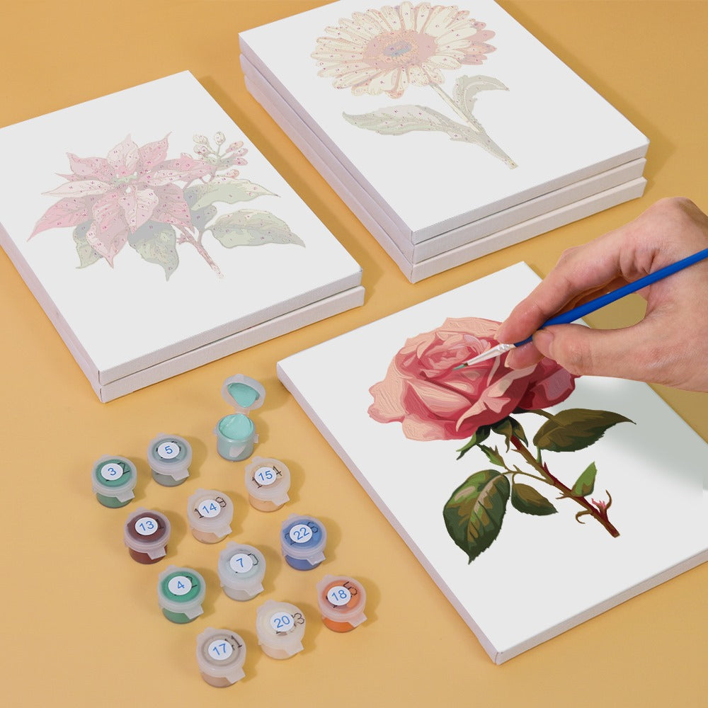 Malen nach Zahlen - 6 Mini-Gemälde | Blumen-set