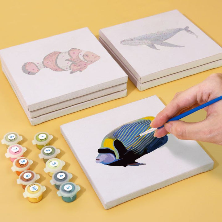 Malen nach Zahlen - 6 Mini- Gemälde | Fische-Set