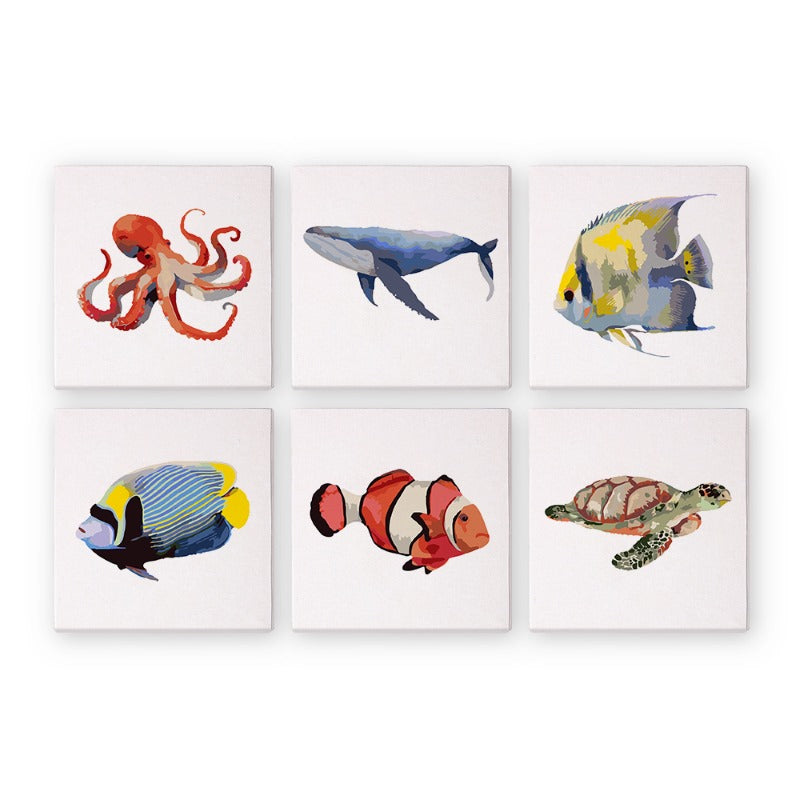 Malen nach Zahlen - 6 Mini- Gemälde | Fische-Set