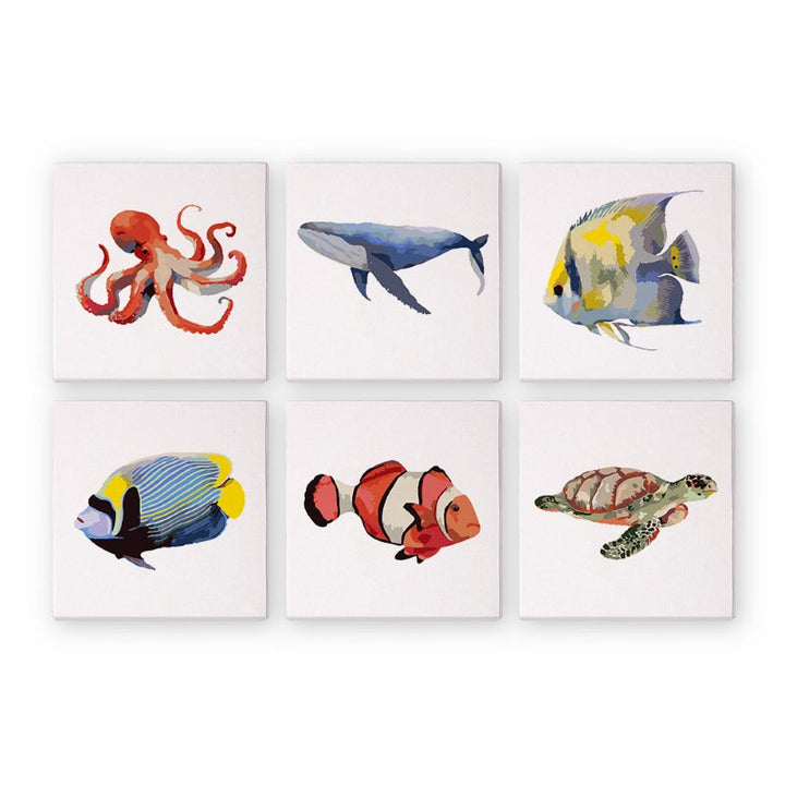 Malen nach Zahlen - 6 Mini- Gemälde | Fische-Set