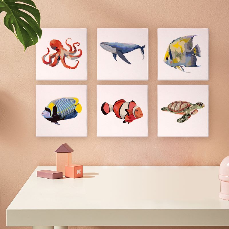 Malen nach Zahlen - 6 Mini- Gemälde | Fische-Set