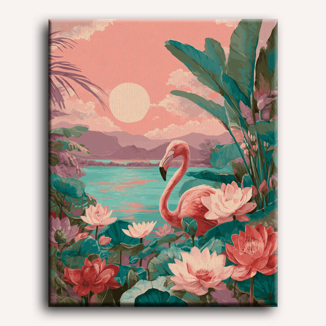 Malen nach Zahlen - Flamingo bei Sonnenuntergang