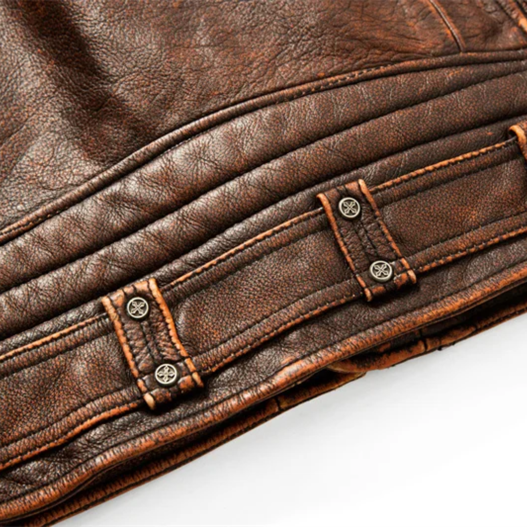Leif | Retro Slim Fit Leather Motorcycle Jacket