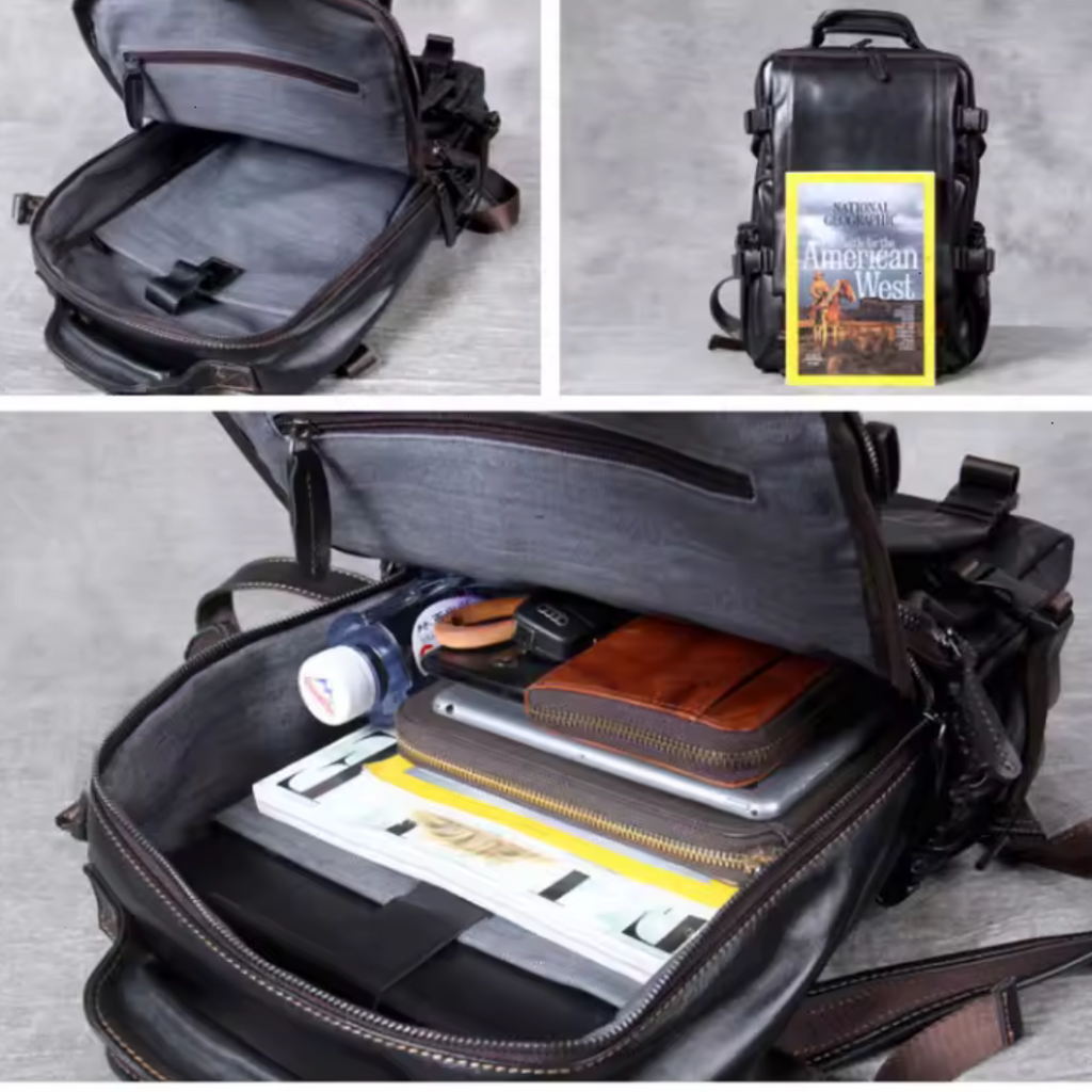 Griffin | Black Leather Backpack for Work and Travel