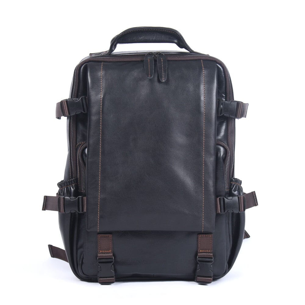Isaac | Men's Black Leather Backpack