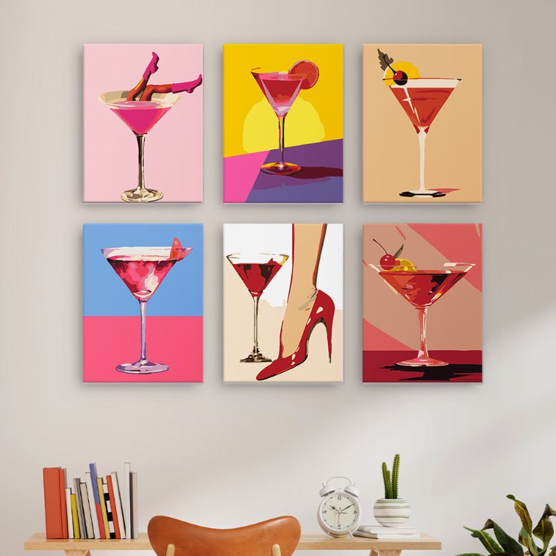 Malen nach Zahlen - 6 Mini-Gemälde | schickes Cocktailset