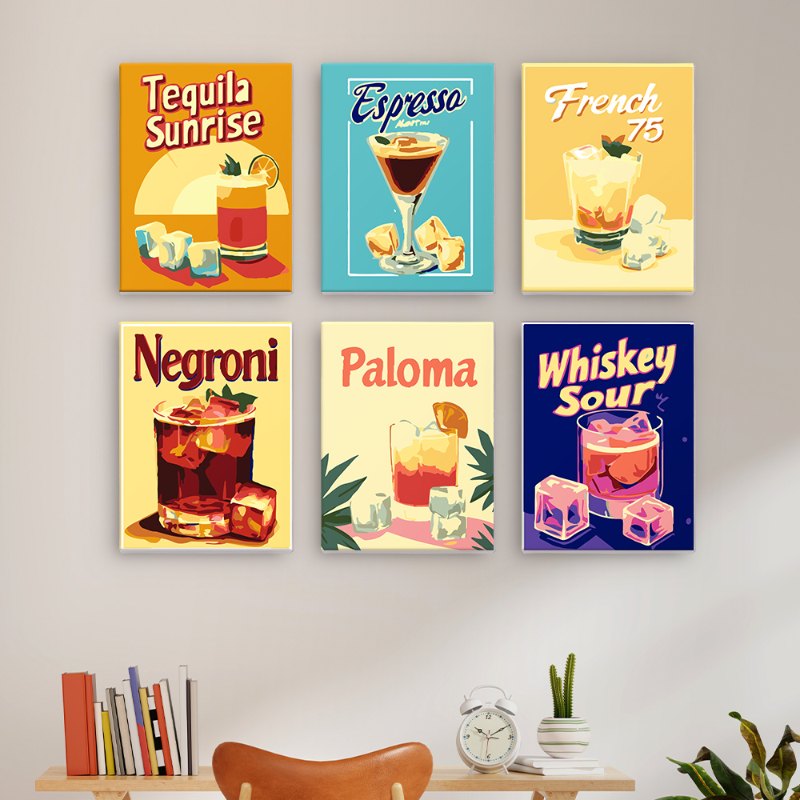 Malen nach Zahlen - 6 Mini-Gemälde | Wunderschönes Cocktail-Set