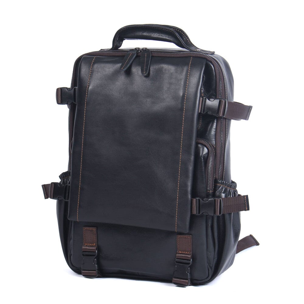 Isaac | Men's Black Leather Backpack