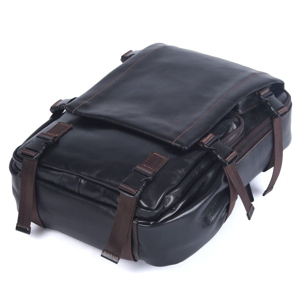 Isaac | Men's Black Leather Backpack