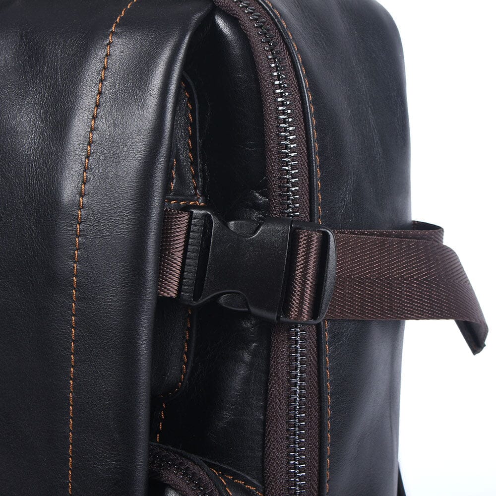 Isaac | Men's Black Leather Backpack