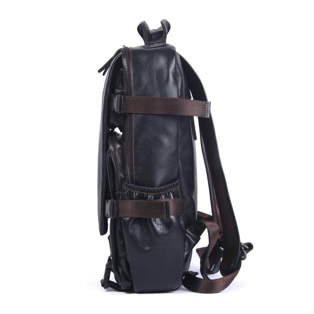 Isaac | Men's Black Leather Backpack